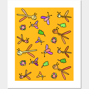 Cute and Colorful Dragonfly and Bug Pattern Posters and Art